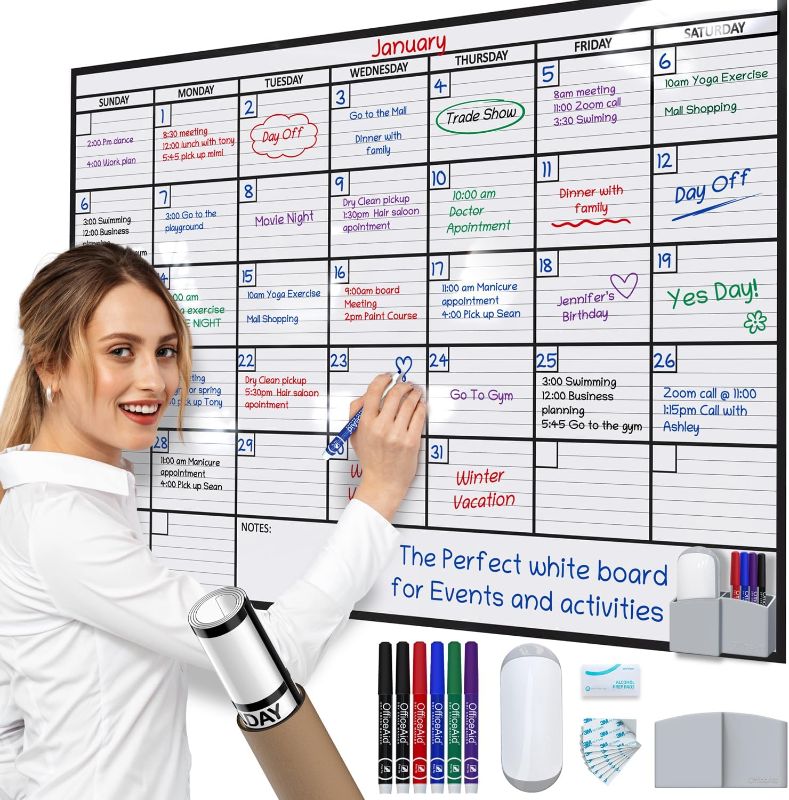 Photo 1 of Large Dry Erase Calendar for Wall, 36x48, Large Wall Calendar Dry Erase, Big White Board for Office, Home & School, Giant Erasable Whiteboard, Jumbo Monthly Undated Reusable White Board Planner
