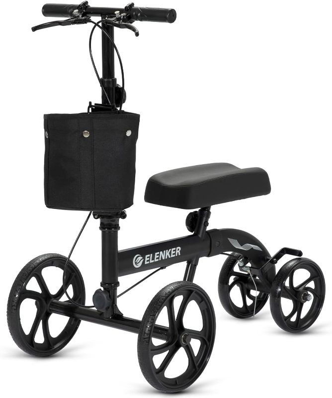Photo 1 of ELENKER Steerable Knee Walker Deluxe Medical Scooter for Foot Injuries Compact Crutches Alternative (Bright Black)

