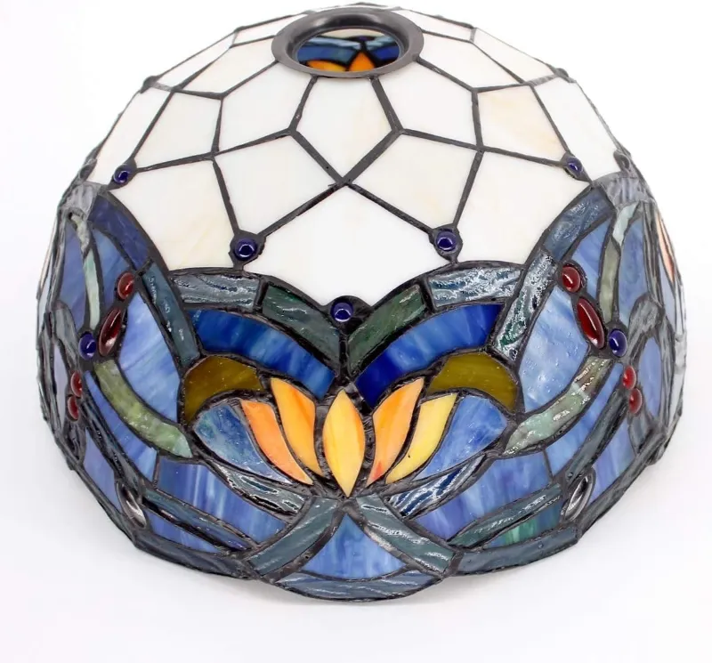 Photo 1 of Tiffany Lamp Shade Replacement 12X6 Inch Stained Glass Lampshade Only 1-5/8-Inch Fitter Opening for Arched Floor Lamp, Torchiere Lamp, Pendant Light (Blue Lotus)