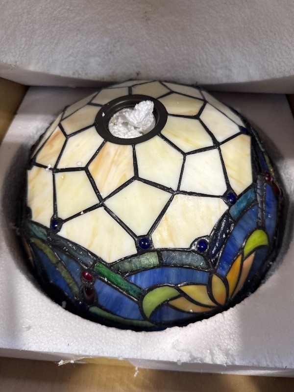 Photo 1 of Tiffany Lamp Shade Replacement 12X6 Inch Stained Glass Lampshade Only 1-5/8-Inch Fitter Opening for Arched Floor Lamp, Torchiere Lamp, Pendant Light (Blue Lotus)