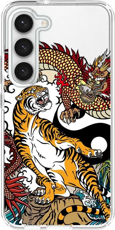 Photo 1 of Blingy's for Samsung Galaxy S23 Plus Case, Graphic Dragon Fun Tiger Design Tattoo Art Animal Style Transparent Soft TPU Protective Clear Case 6.6 Inch (Tiger&Dragon)
