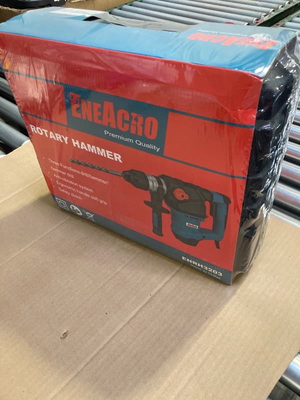 Photo 1 of ENEACRO 1-1/4 Inch SDS-Plus 12.5 Amp Heavy Duty Rotary Hammer Drill, Safety Clutch 3 Functions with Vibration Control Including Grease, Chisels and Drill Bits with Case***factory sealed