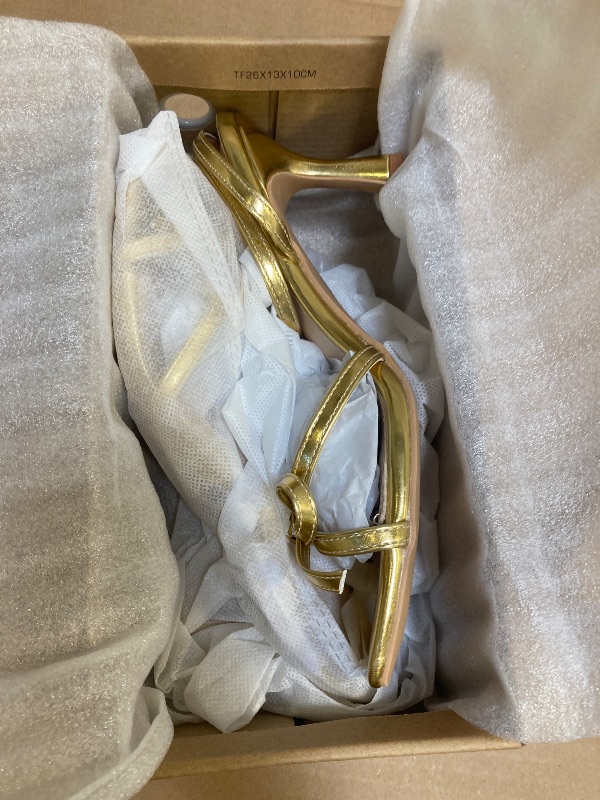 Photo 1 of Goderci Kitten Heels with Bow Strappy Heels for Women Square Open Toe Mid Heeled Sandals    (7,Gold)
