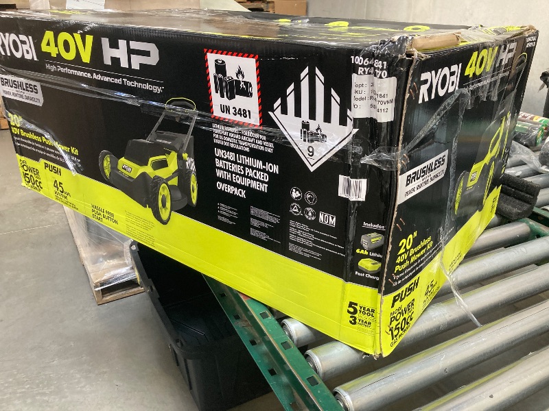 Photo 1 of RYOBI ONE 40V HP Brushless 20 in. Cordless Battery Walk Behind Push Mower with 6.0 Ah Battery and Charger, Gray, RY401170VNM
