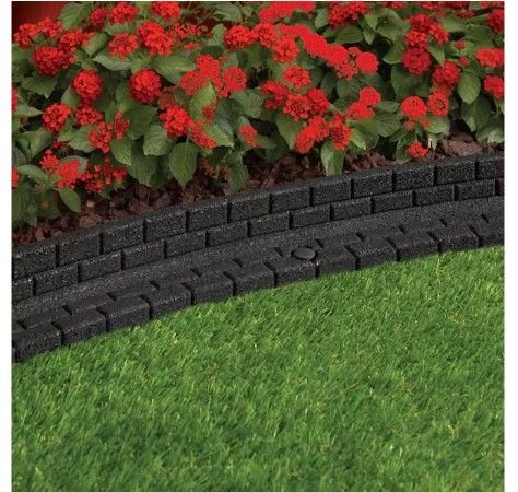 Photo 1 of 48 in. x 3 in. x 3 in. Black Brickface Rubber Landscape Edging