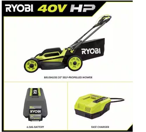 Photo 1 of 40V HP Brushless 20 in. Cordless Electric Battery Walk Behind Self-Propelled Lawn Mower with 6.0 Ah Battery and Charger