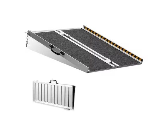 Photo 1 of 2 ft. Portable Wheelchair Ramp 24 in. L x 29 in. W x 2 in. H Non-Slip Aluminum Folding Threshold Ramps 800 lbs.