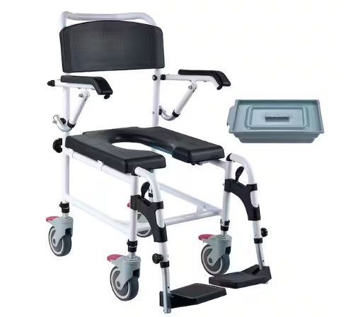 Photo 1 of Shower Commode Wheelchair with 4 Lockable Wheels, Footrests, Flip-up Arms,3-Level Adjustable Height, Removable,350 lbs.