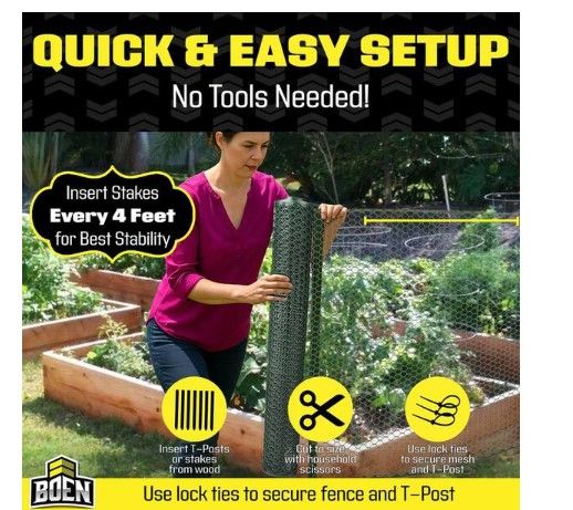 Photo 1 of 2 ft. x 50 ft. Plastic Poultry Hex Garden Fence Netting, Green
