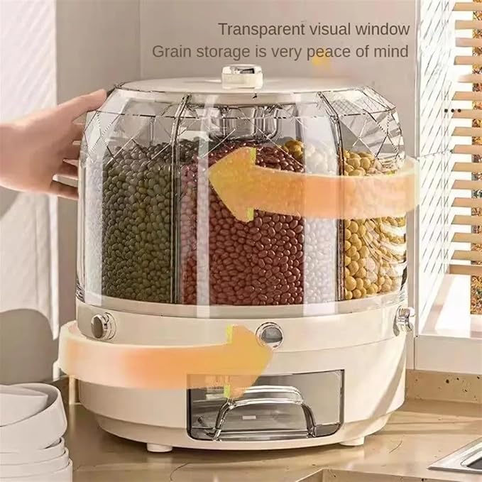 Photo 1 of 360 degree rotating large capacity rice grain sealed dry food barrel moisture-proof kitchen food container storage box(Gray)
