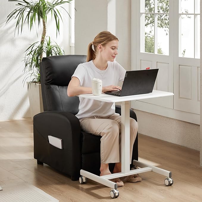 Photo 1 of Sweetcrispy Small Mobile Standing Desk, Rolling Laptop Computer Carts, Portable Laptop Desk with Wheels, Adjustable Height Table for Home Office, White