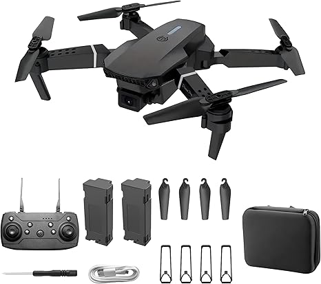 Photo 1 of E88 Drone With Dual Camera, Mobile App Control, Indoor Flying Toy RC Plane With Video Function - Ideal Gift For Beginners, Christmas Halloween Thanksgiving Birthday Gift (Black+Dual Batteries)