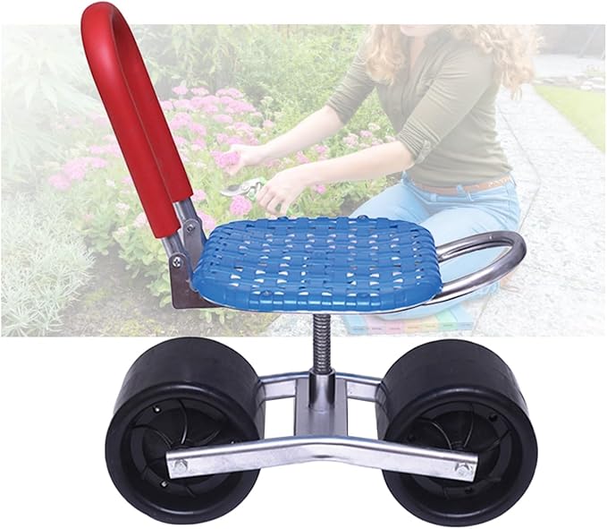 Photo 1 of Rolling Gardening Work Stool, Bearing 150kg Adjustable Height,Garden Helper with Foldable Backrest,for Yard Patio(Blue,4 Wheels)