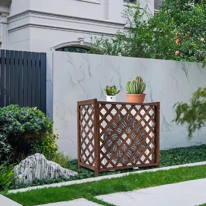 Photo 1 of Air Conditioner Fence Screen, Brown AC Covers for Outside to Hide AC & for Outdoor Privacy for Trash Cans, Garden Fences and Pet Fences (85 * 35 * 75 cm)