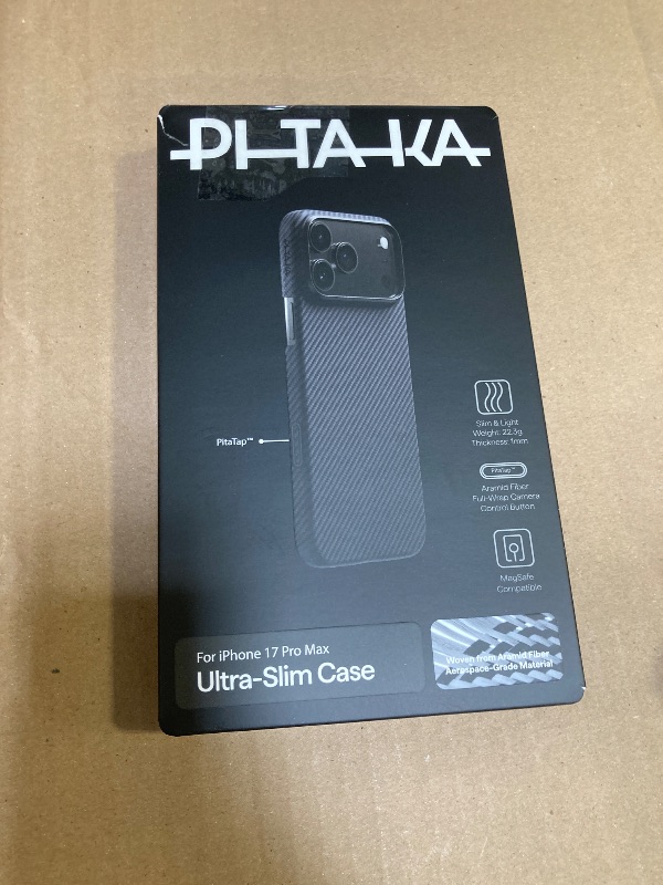 Photo 1 of pitaka for iPhone 17 Pro Max Case 6.9" with Camera Control Button, Compatible with MagSafe, Ultra-Slim Case with Caseless Touch Feeling, 600D Aramid Fiber Woven, Black/Grey(Twill)