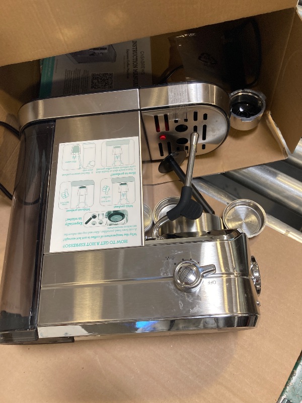 Photo 1 of CASABREWS CM5418 Espresso Machine 20 Bar, Compact Espresso Maker with Steam Milk Frother, Stainless Steel Coffee Machine with 34oz Removable Water Tank for Cappuccino, Latte, Silver