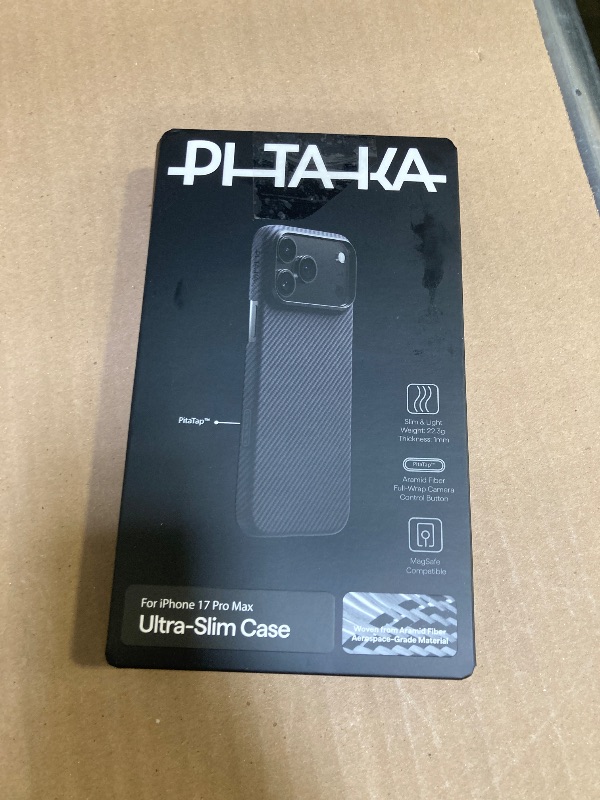 Photo 1 of pitaka for iPhone 17 Pro Max Case 6.9" with Camera Control Button, Compatible with MagSafe, Ultra-Slim Case with Caseless Touch Feeling, 600D Aramid Fiber Woven, Black/Grey(Twill)