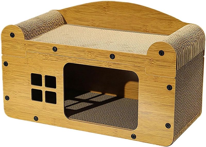 Photo 1 of Cardboard Cat House Lounge Bed Hide Out Interactive Kitty Condo Scratcher Board for Kitten Indoor Cats Small Animals Pet Toy, L(L)
