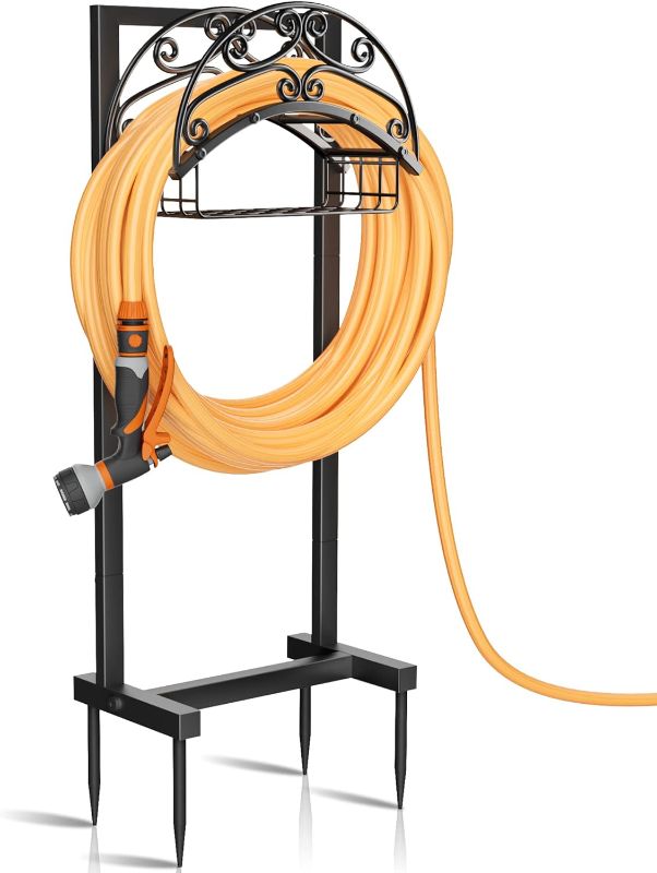 Photo 1 of Upgraded Garden Water Hose Holder - Holds Upto 150 Feet, Heavy-Duty Freestanding Metal Stand, Detachable Hose Hanger Storage Rack for Outside Yard Lawn

