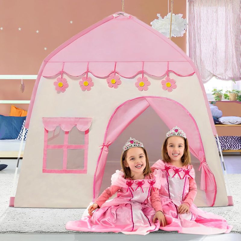Photo 1 of TTLOJ Kids Gift Play Tent, Princess Crown & Wand, for Girls Boys, Princess Playhouse, Pink Castle, Fairy Tale Teepee Tent, Indoor Outdoor, Birthday (Ball Lights NOT Included
