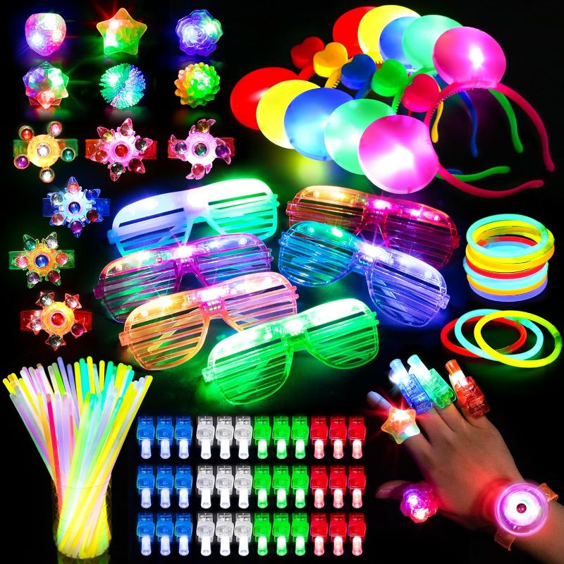 Photo 1 of 103PCS Glow in the Dark Party Supplies, Light Up Party Favors for Kids, Halloween Carnival Neon Toys Bulk Party Pack With Glow Sticks, Glasses, LED Bracelets, Finger Lights, Ring, Headbands