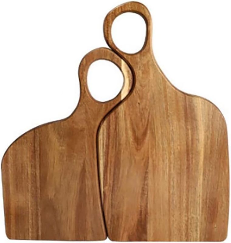 Photo 1 of Walnut Wood Couple Chopping Board Wooden Steak Bread Board Solid Wood Cutting Board Baby Food Fruit Board with Handles for Kitchen Use (acacia)
