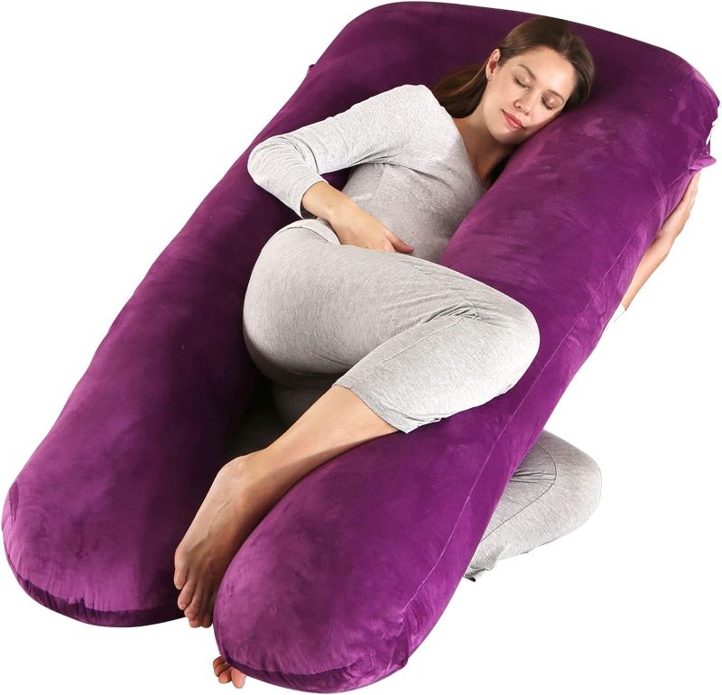 Photo 1 of 55 inches Pregnancy Pillows for Sleeping, U Shaped Maternity Full Body Pillow for Pregnant Women with Hip, Leg, Back, Belly Support, Washable Velvet Cover Included (Dark Purple)