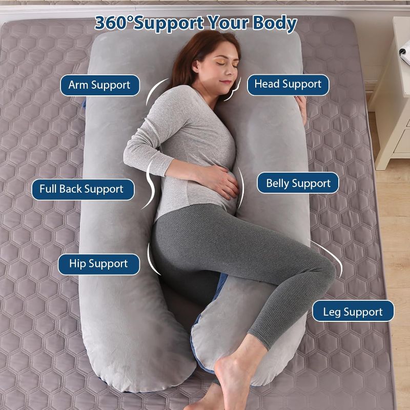 Photo 1 of Amagoing 4ft  inches Pregnancy Pillows for Sleeping, U Shaped Maternity Full Body Pillow for Pregnant Women with Hip, Leg, Back, Belly Support, Washable Velour Cover Included
