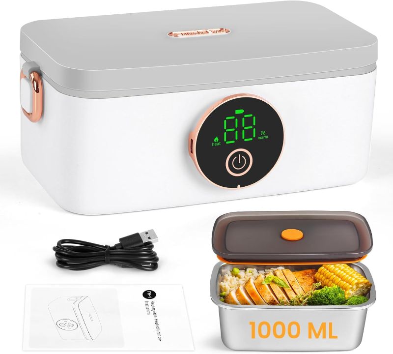 Photo 1 of Cordless Electric Lunch Box, 1L Self heating lunch box Battery Powered with Automatic Heating, 16000mAH Rechargeable Battery Provid Rapid Heating, Designed for Car, Office, Travel, Picnic & outdoor
