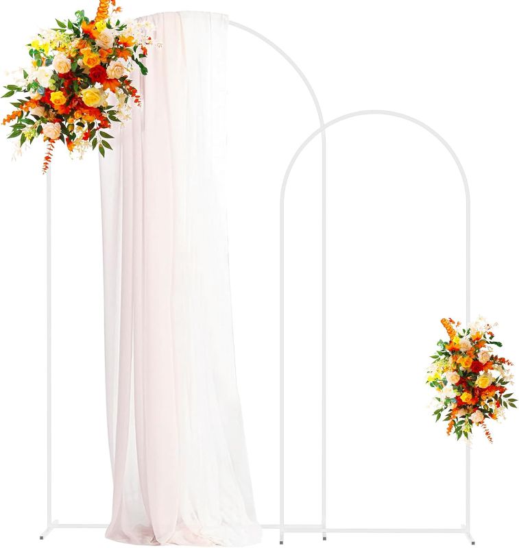 Photo 1 of Putros Metal Arch Backdrop Stand White Wedding Backdrop Stand Set of 2 (7.2FT,6FT) Square Arch Frame for Birthday Party Graduation Ceremony Decoration
