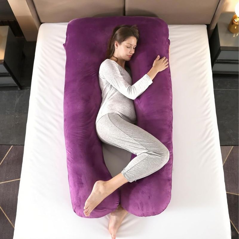 Photo 1 of Amagoing 4ft Pregnancy Pillows for Sleeping, U Shaped Maternity Full Body Pillow for Pregnant Women with Hip, Leg, Back, Belly Support, Washable Velvet Cover Included (Dark Purple)
