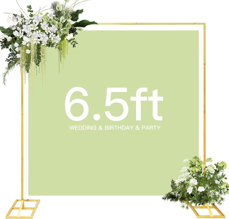 Photo 1 of Wndy's Dream 6.5FT Square Backdrop Stand, Metal Square Balloon Arch Stand, 6.5ft Wedding Arch Gold Metal Arch Backdrop Stand for Weddings, Birthday Party, Anniversaries, Garden Decoration
