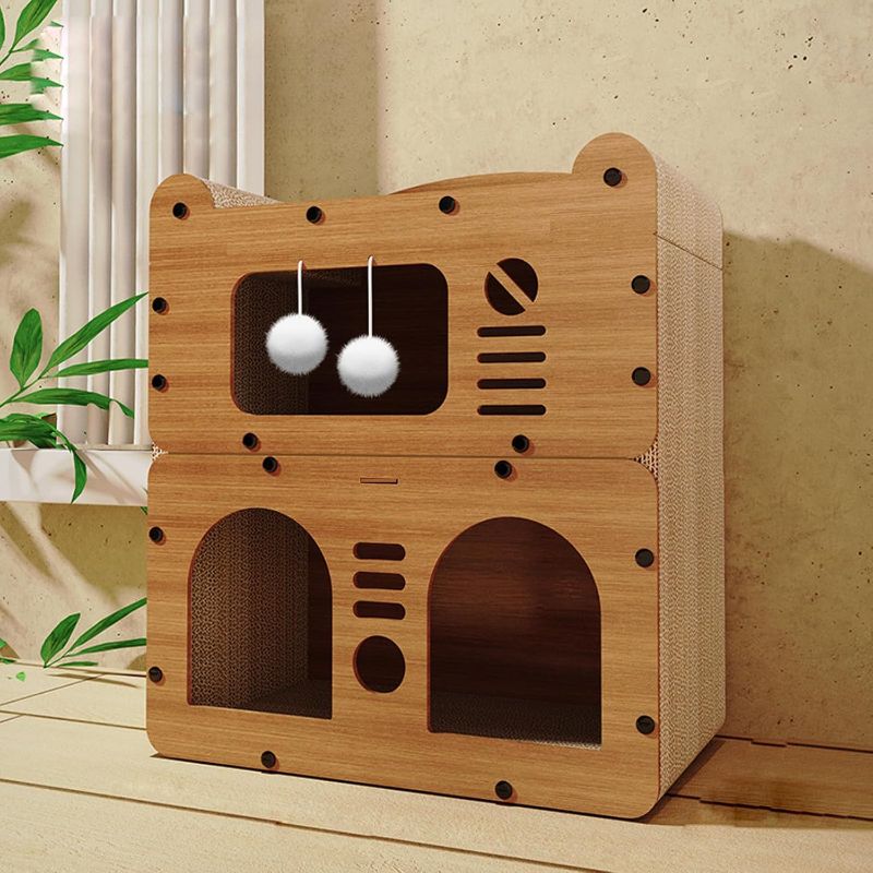 Photo 1 of Cat Scratcher House, Cat Scratcher Board Cat Cave with Hanging Ball Toy,Large Space Cardboard Cat Bed Condo,Suitable for Cats to Rest&Scratching Cat Scratch Pad,C
