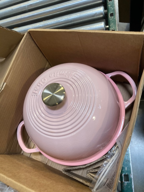 Photo 1 of Cast Iron Dutch Oven Pot with Lid, Round Bread Oven for Sourdough Bread Baking, Umite Chef Enameled Cast Iron Bread Oven with Dome Lid & Cotton Potholders for Sourdough, Pink, 6 Quarts