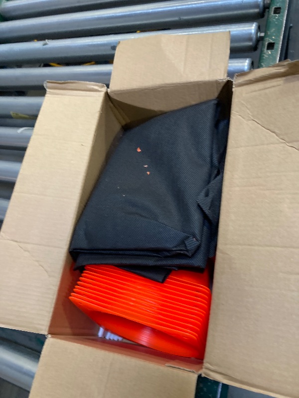 Photo 1 of Skylety Traffic Cones and Racing Checkered Flags Set-Include 12 Plastic Traffic Cones,12 Flags with Sticks,31 ft Checkered Pennant Banner and 9.8 x 2 ft Racetrack Floor Running Mat(Orange)