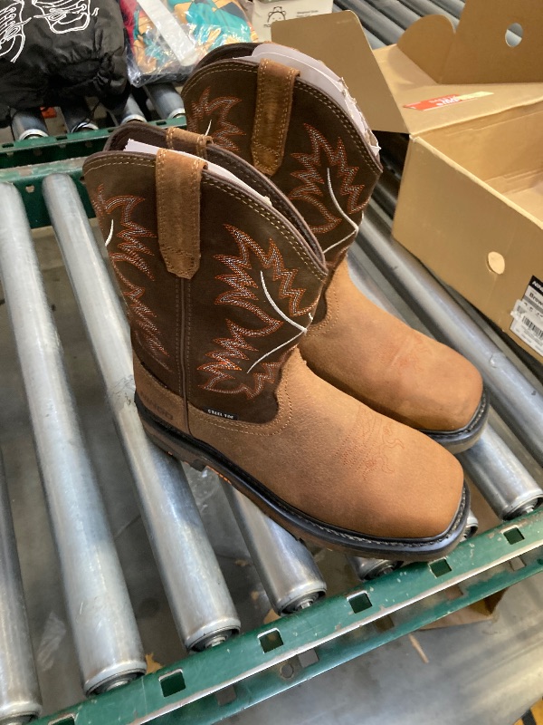 Photo 1 of NINGO Mens Steel Toe Work Boots, Waterproof Square Toe Cowboy Boots for Men, Mens Slip on Safety Boots with Full-grain Leather, Oil Slip Resistant, EH Protection for Construction, Farming
