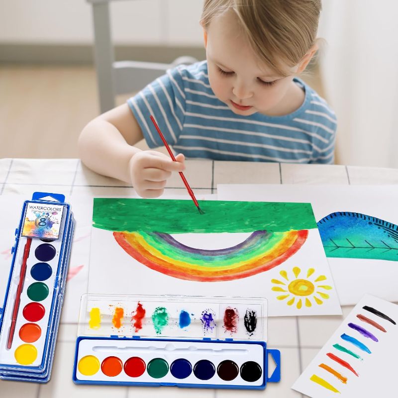 Photo 1 of 5 Pack Watercolor Paint Set, Washable Watercolor Paint Bulk for Kids, Water Color Paint with Paint Brushes, Ideal Gifts for Party Favors, School Supplies...