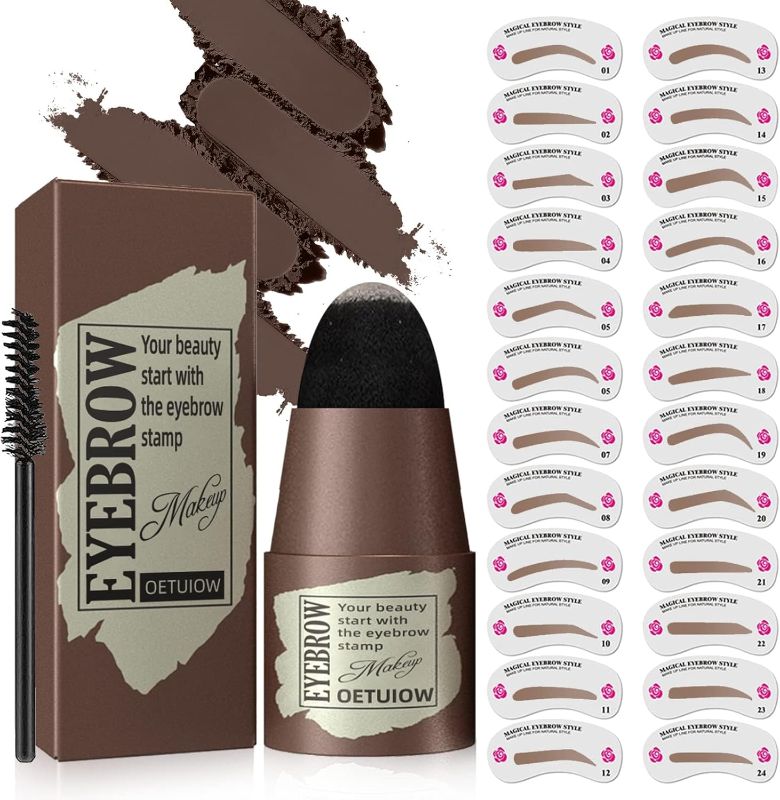 Photo 1 of Eyebrow Stamp Stencil Kit - One-Step Eye Brow Stencil Kit with 24 Reusable Thin & Thick Eyebrow Stencils, Long-Lasting Waterproof & Smudge-Proof Brow Stamp Kit for Perfect Eye Makeup (medium  Brown)
