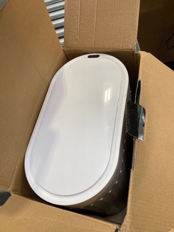 Photo 1 of ELPHECO Automatic Motion Sensor Trash Can - 2 Gallon Slimline for Bathroom, Bedroom, Kitchen, Office - White with Gold Trim