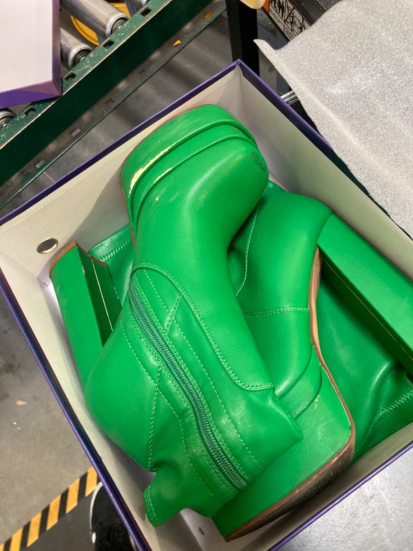 Photo 1 of vivianly Women's Platform Knee High Boots Square Toe Chunky Heel Long Stretch Gogo Boots with Side Zipper Size 7 Green