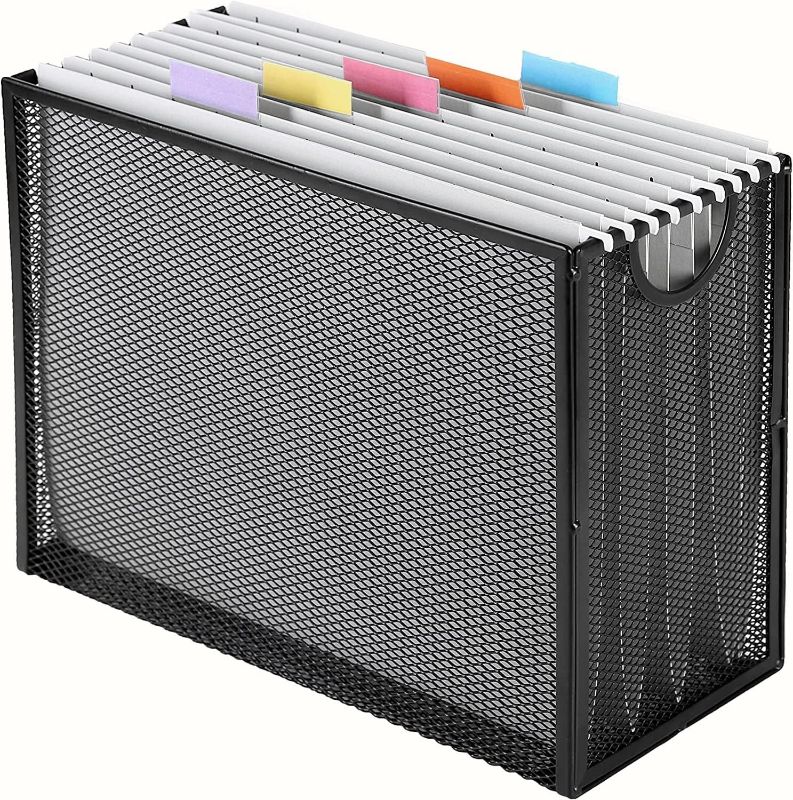 Photo 1 of Sinboun Hanging File Organizer Letter-Size File Holder Filing Box Includes 5 Hanging Folders - Metal Mesh Magazine Letter Storage Cabinets File Cart for Office Home School, No Assembly Required
