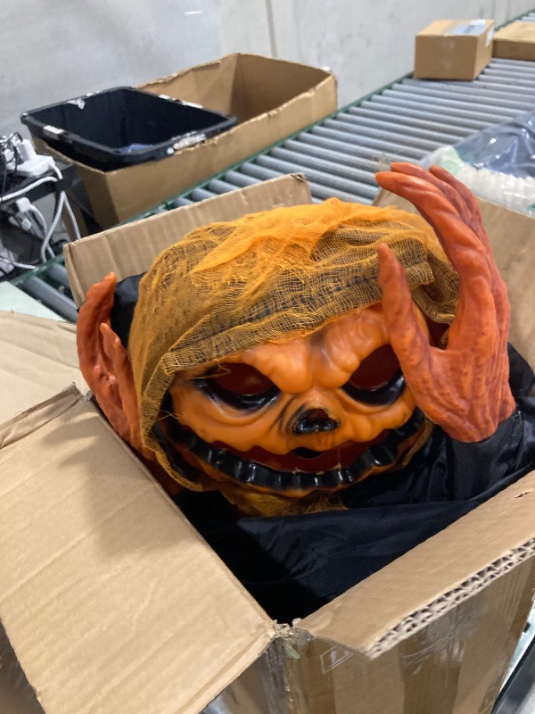 Photo 1 of Joomer Animated Halloween Decorations Outdoor, Life-Size Animatronic Standing Pumpkin Man Decoration with Spooky Sound Activated Sensor for Haunted House, Party, Indoor,Outdoor Halloween Decoration