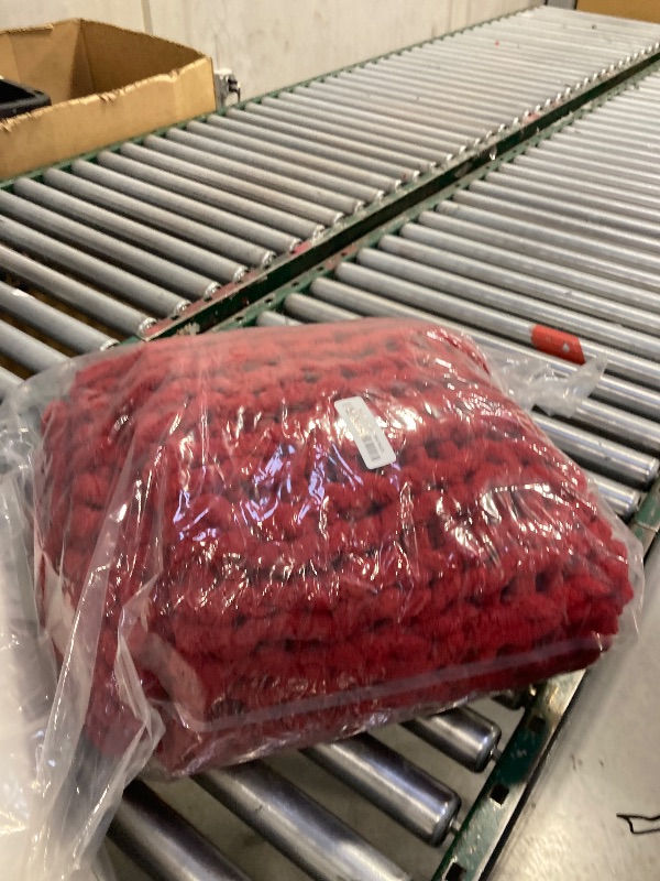 Photo 1 of Bigacogo Chunky Knit Throw Blanket for Couch, 51x63 inches, 100% Hand Knitted with Thick Jumbo Chenille Yarn, Cozy Soft Large Rope Knot Cable Crochet Blankets for Sofa Bed Living Room, Red