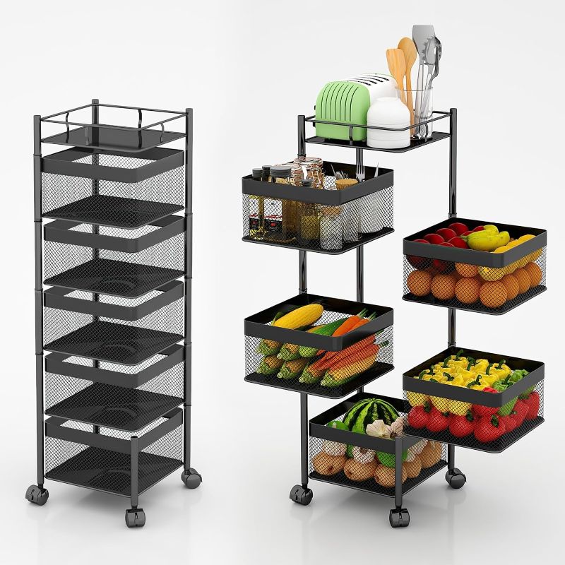 Photo 1 of xinyourui Fruit and Vegetable Basket for Kitchen No Assembly? Rotating Storage Rack,Bathroom Storage Shelf, Kitchen Organizers and Storage Cart on Rolling...
