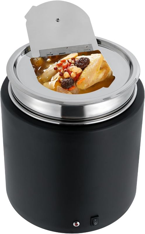 Photo 1 of 2 Pcs Electric Stainless Steel Soup Warmer Pot 10L Large Capacity Soup Kettle with Lid Portable Round Food Warmer Perfect for Buffet Restaurant Wedding Party Catering (Black)