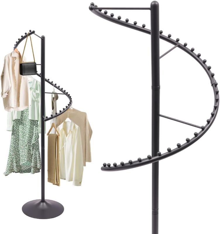 Photo 1 of Cashewnuts 5.91ft Spiral Rotating Clothing Rack 360° Spiral Hanger Retail Clothing Display Stand Portable Garment Rack Swivel Clothing Display Rack w/Dividing Bars (Black)
