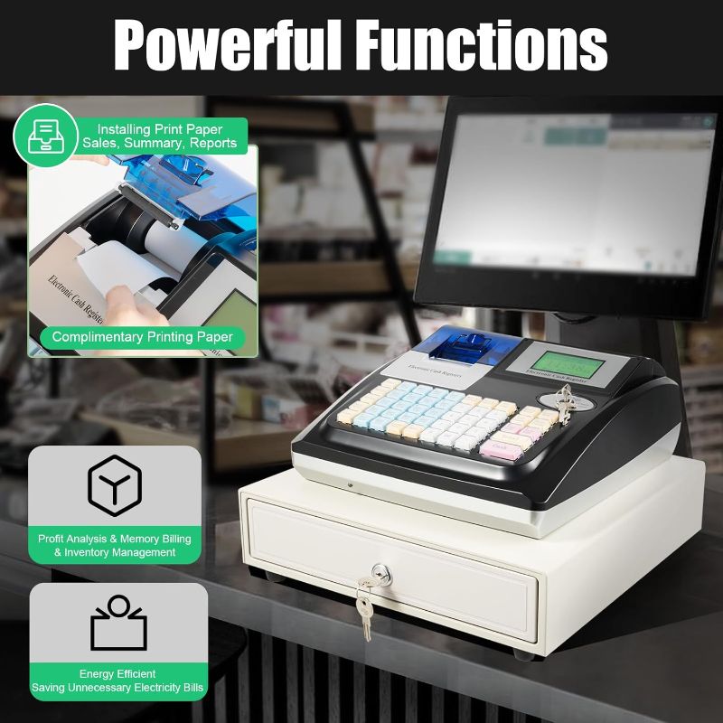 Photo 1 of Electronic Cash Register, 48 Keys Commercial Electronic Cash Register, Tabletop Cash Register for Industries Such As Supermarkets, Shopping Malls with LED Display and Cash Detection Light
