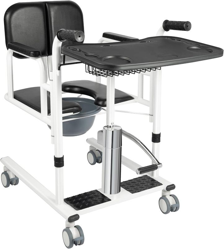 Photo 1 of Patient Lift Transfer Chair for Elderly and Disabled Patient Lift Chairs 180°Split Seat with Portable Potty & Seat Cushion,Adjustable Hydraulic Lifting Height,330.7lbs Black
