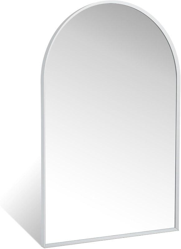 Photo 1 of 20" x 30" Silver Arched Mirror, Modern Aluminum Alloy Metal Frame, Arch Bathroom Vanity and Wall Decor Mirror for Bathroom, Living Room, Bedroom, Entryway
