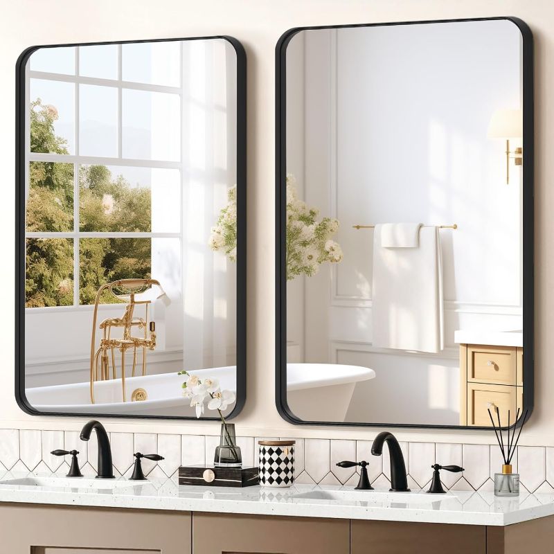 Photo 1 of 2-Pack Black Bathroom Mirror for Over Sink, 24" x 36" Framed Rectargular Wall-Mounted Bathroom Mirrors for Vanity, Decorative, Farmhouse, Restroom, Horizontally or Vertically Hanging